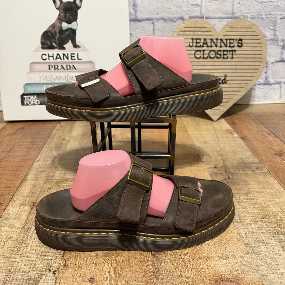 Vintage Dr. Martens Mens Cyprus Air Waves Leather Slide Sandals Size 14 Brown